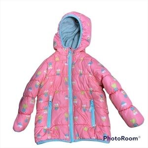 Carter’s Pink Puffer Coat Jacket Heart Print Hooded Full Zip 24 months Girls